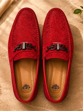 Royal Shoes Red Paisley Rhinestone Loafers Men’s Size 10.5 Dress Shoes